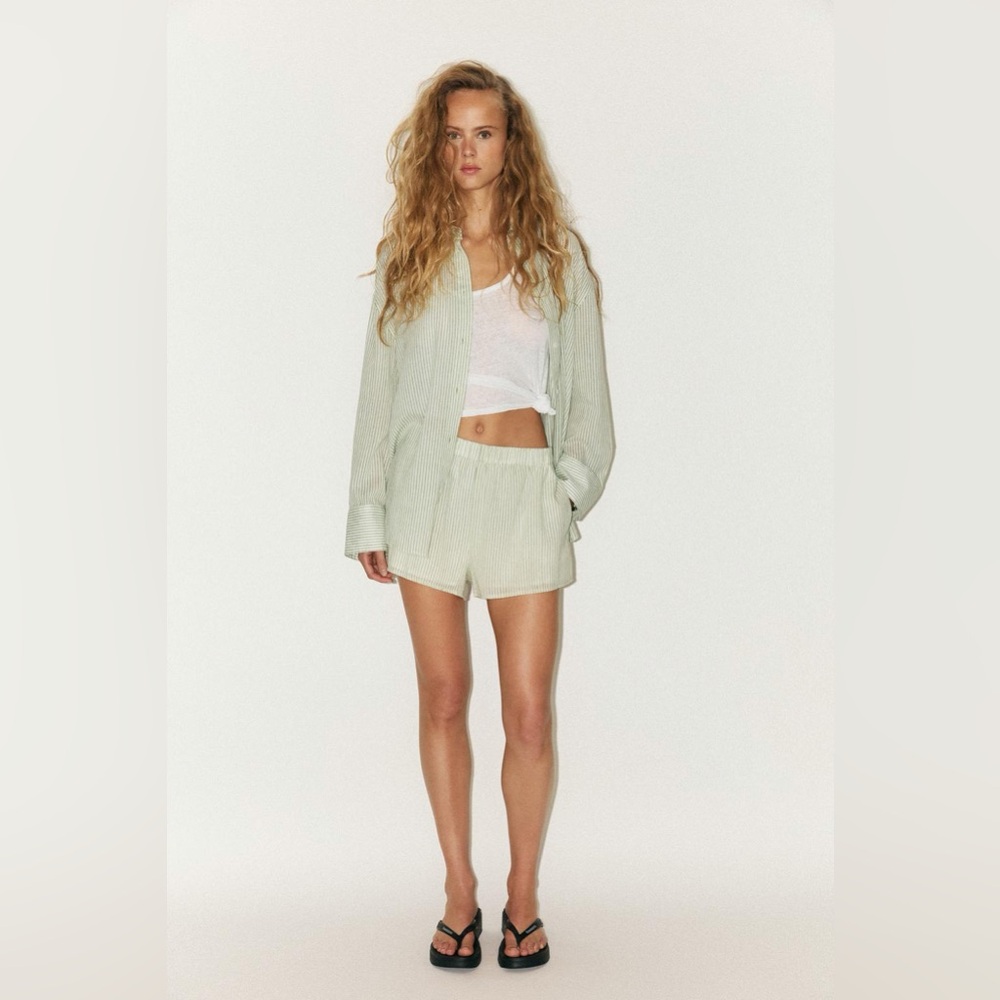 Zara Striped Oversized Shirt Size Large with Shorts Size XXL SET